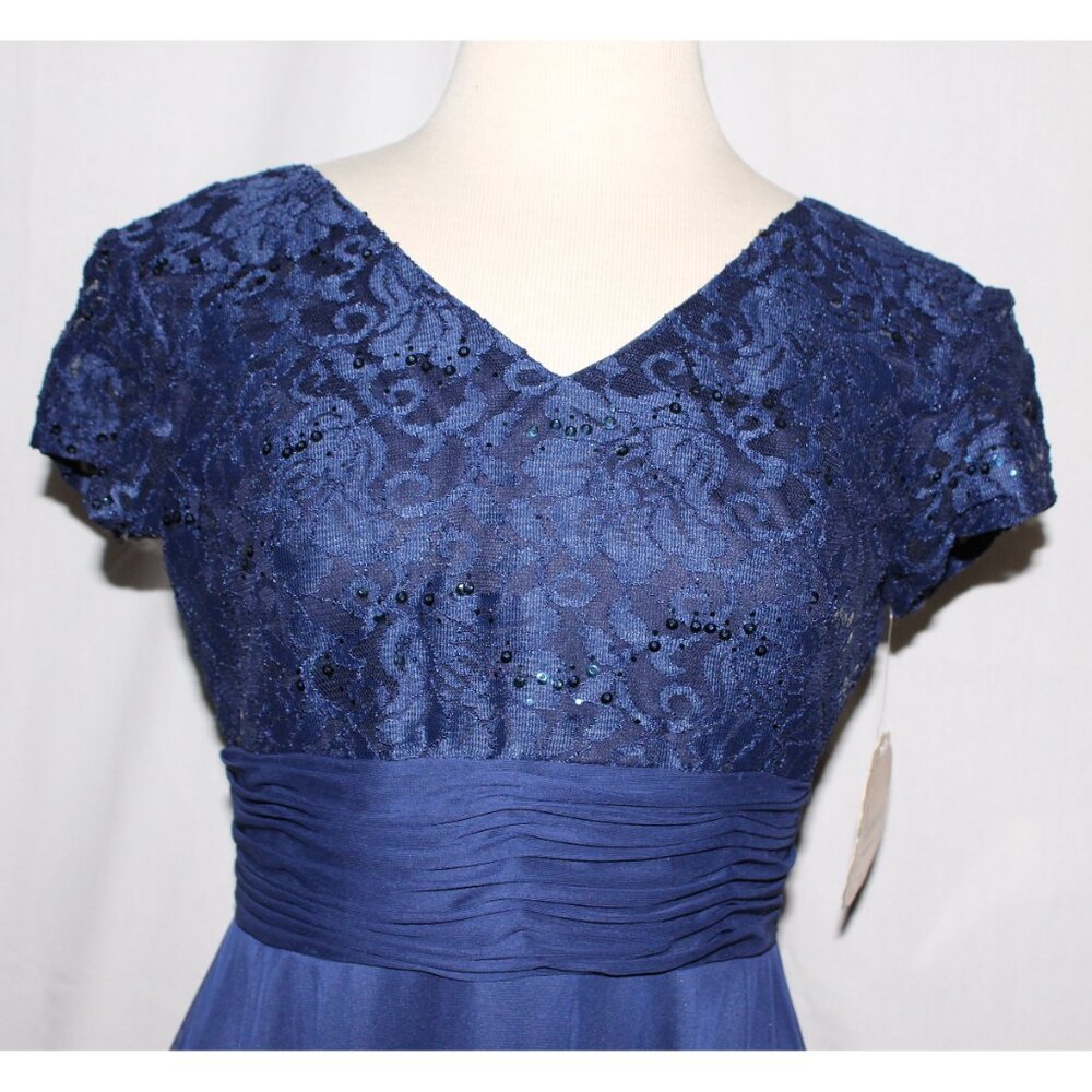 Fanny #1934 Short Chiffon & Lace Formal Dress-Size S-NAVY BLUE-NWT - Picture 5 of 7